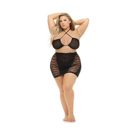 Pink Lipstick Hold on Tight Halter Bra & Skirt QN